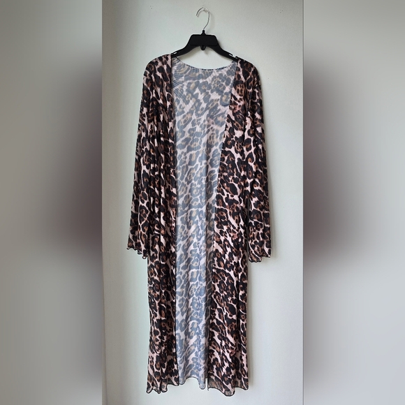 Urban Luxe Resort Animal Leopard Print Women's Robe Cover Up Long Sleeve Swim XL - Picture 1 of 7